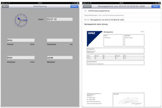Screenshot Montagebericht