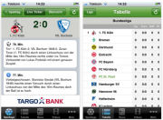 iLiga_3_Screen2 Mit dem Liveticker ist man immer aktuell informiert, was im Spiel passiert, rechts die Tabellendarstellung von iLiga 3
