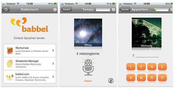 Screenshot babbel Vokabeltrainer Italienisch