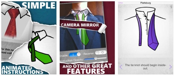 Die Spiegelansicht und die ordentlich gemachten Krawattenbinde-Schritte sind die Highlights der App How to tie a Tie.