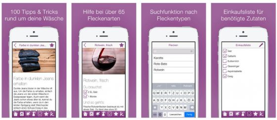 Praktisch: in der App kannst Du nach 65 unterschiedlichen Fleckentypen suchen und erhälst dann den Kniff, wie Du diese rauskriegst.